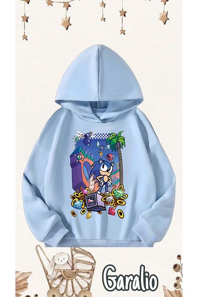 Garalio Sonic Printed Hooded Children's Sweatshirt