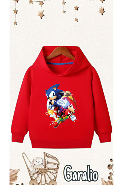 Garalio سويت شيرت بقلنسوة للأطفال مطبوع عليه سونيك