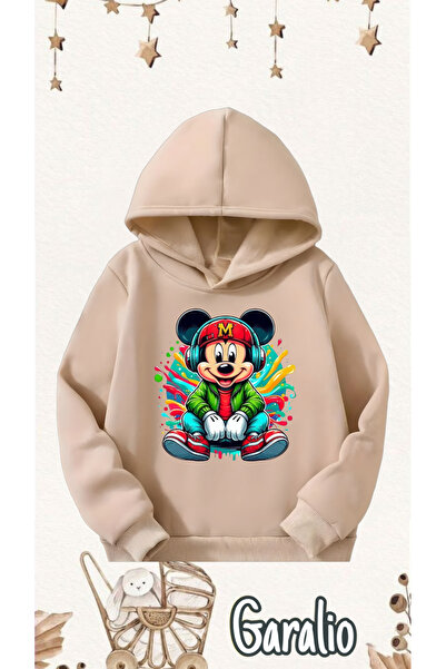 Garalio Hanorac pentru copii cu imprimeu Mickey Mouse și glugă