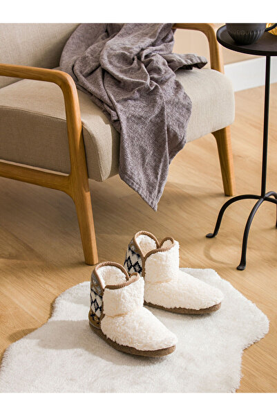 LC Waikiki Lcw Steps Ecru Embroidered Women's Plush Home Boots