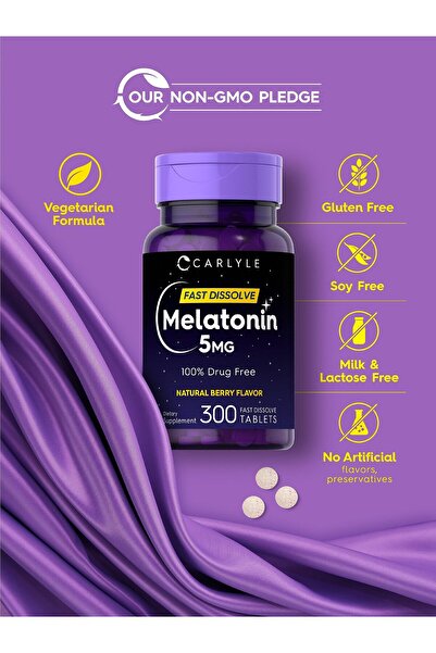 Carlyle Melatonin 5 mg Fast Dissolve 300 Tablets | Berry Flavor | Vegetarian, Non-GMO Supplement