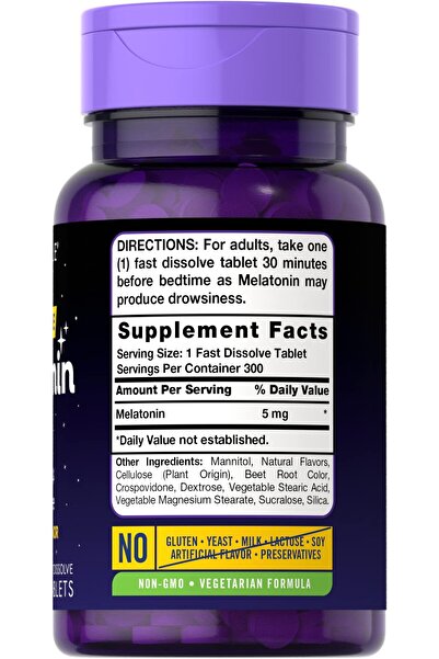Carlyle Melatonin 5 mg Fast Dissolve 300 Tablets | Berry Flavor | Vegetarian, Non-GMO Supplement