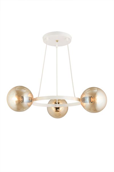 SONSUZ AYDINLATMA&AVİZE Infinite Chrome 3-Piece Ring Honey Globe Glass Modern Chandelier