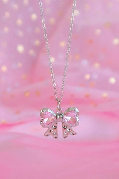 Touz Moda Silver Color Chain Heart Bow Imported Necklace