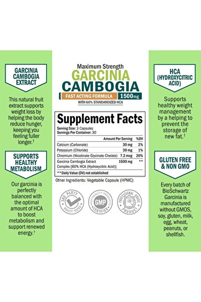 BioSchwartz Garcinia Cambogia 1500mg HCA - Appetite Suppressant & Fat Burner - 90 Capsules