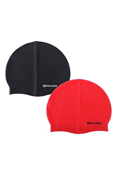 Endless Swimming Cap Set - 2-Pack Silicone Swim Caps for Men & Women | Soft, Stretchy| Black, Red