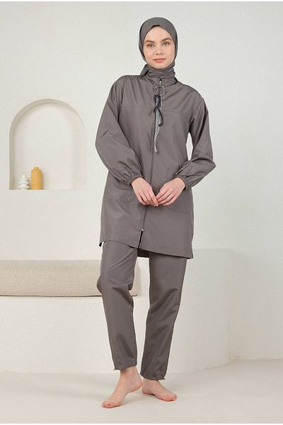 HEQA Gray Swimming Set - Stripe Detailed