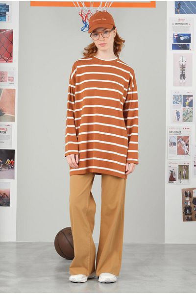 HEQA Sweat cu dungi groase de culoare papaya