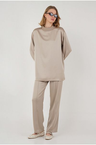 HEQA Beige Satin Set - Ribbed