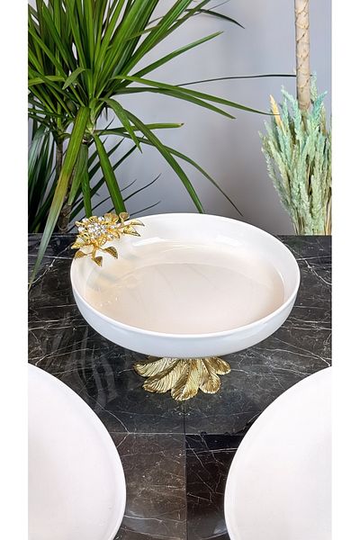 MAY HOME Gold Bron Porcelain Bowl - Metal Leg