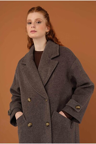 HEQA Kolu Apolet Detaylı Kaban Kahve