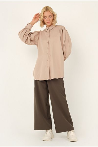 HEQA Balloon Sleeve Shirt Beige
