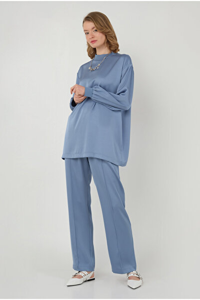 HEQA Відкритий блакитний атласний комплект - з рюшами