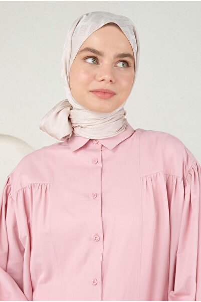 HEQA Logo Desen Jakar Şal Pudra