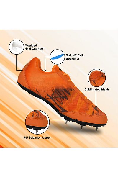 Nivia Zion Spikes Running Shoes (ORANGE, 3 UK/4 US/37 EU) | Breathable Mesh, Lightweight