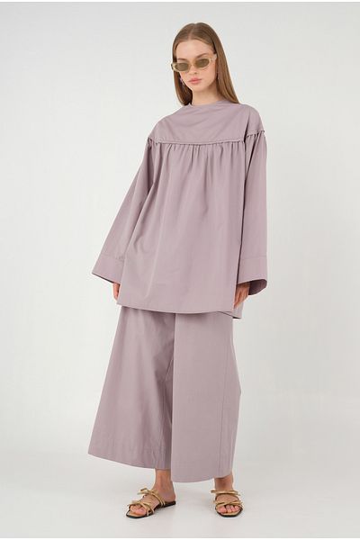 HEQA Pantaloni largi din poplin liliac deschis