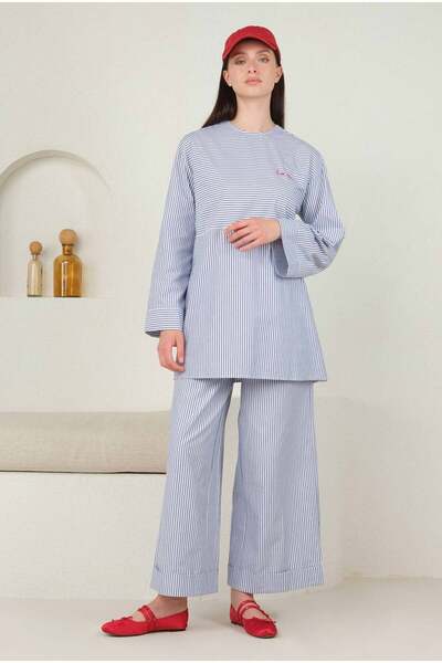 HEQA Poplin Çizgili Tunik Mavi