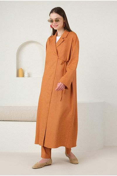 HEQA Kimono de in pentru bărbați - guler Papaya