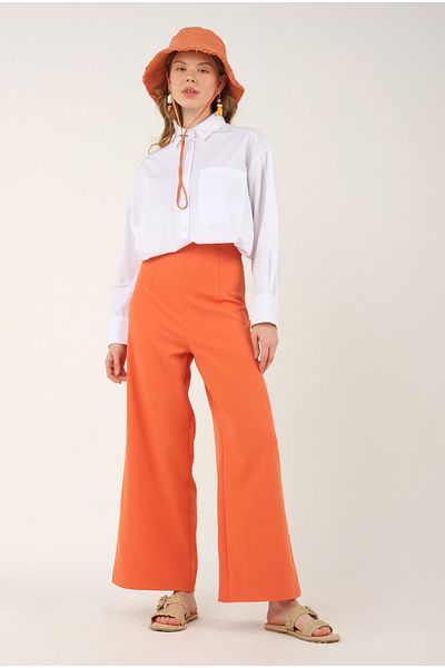 HEQA Pantaloni Midi Palazzo Portocalii