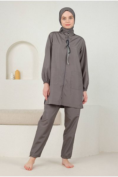 HEQA Gray Swimming Set - Stripe Detailed