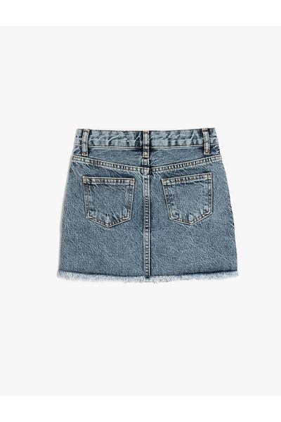 Koton Cotton Pleated Denim Skirt - Pocket and Button Detail