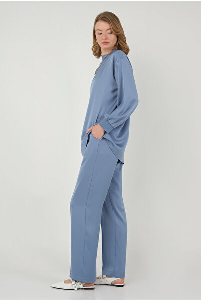 HEQA Відкритий блакитний атласний комплект - з рюшами