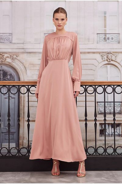HEQA Rochie din satin roz moale - Design adunat