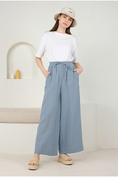 HEQA Pantaloni largi de muselină albastru pastel