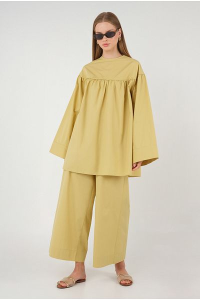 HEQA Pantaloni largi din poplin lămâie moale