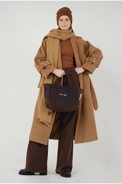 HEQA معطف طويل مزدوج الصدر الجمل