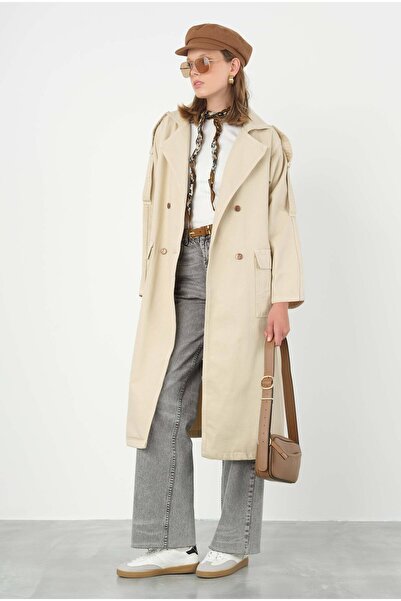 HEQA Denim Trençkot Uzun Bej