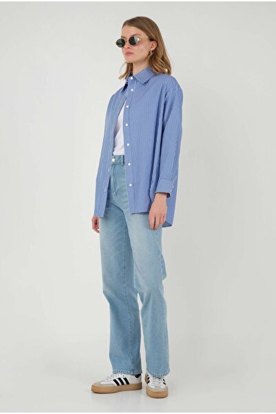 HEQA Çizgili Basic Gömlek Lacivert