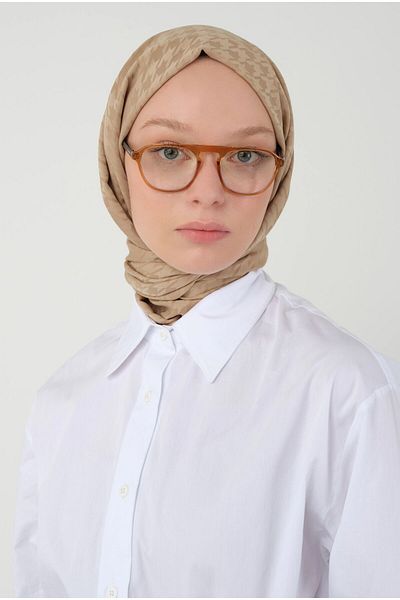 HEQA Houndstooth Pattern Shawl Camel