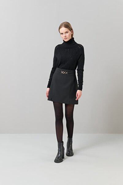 Roman Aksesuar Detaylı Mini Etek Siyah K2515037_001