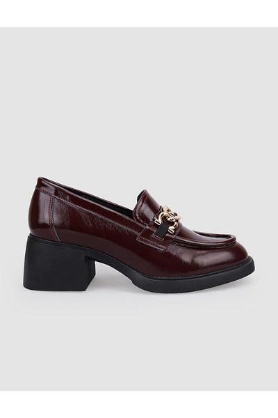 Cabani 100% Genuine Leather Burgundy Patent Leather Buckle Women's Heeled Shoes