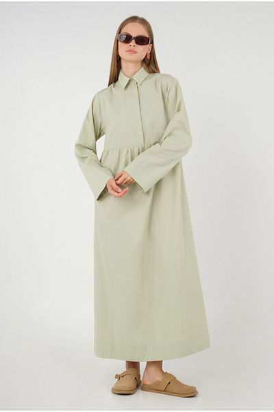 HEQA Light Green Embroidered Poplin Dress