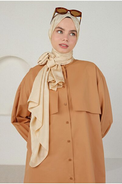 HEQA Logo Desen Jakar Şal Nude