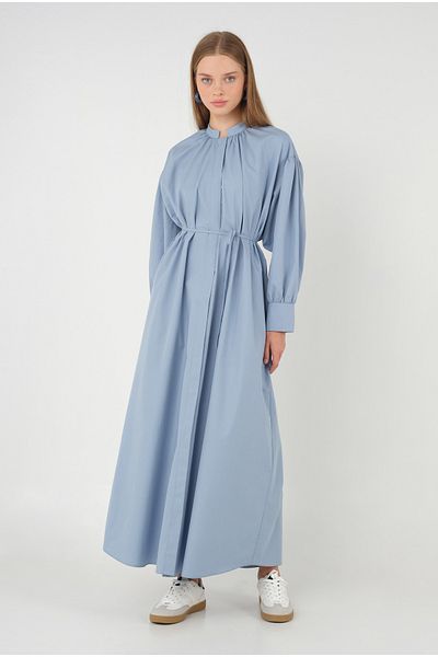 HEQA Rochie din poplin albastru pastel - guler adunat