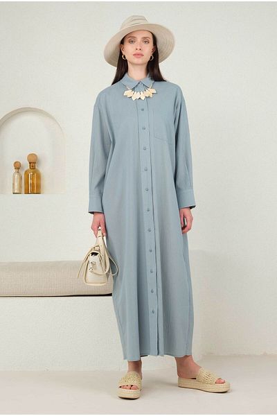 HEQA Rochie cămașă cu curea Albastru pastel