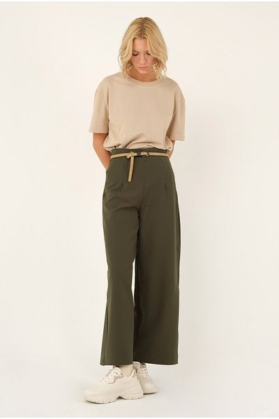 HEQA Pantaloni Midi Palazzo Kaki