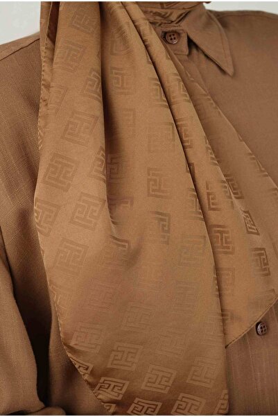 HEQA Logo Desen Jakar Şal Fındık Kabuğu