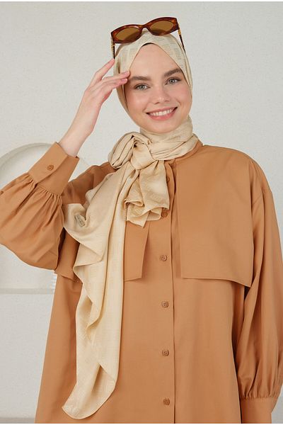HEQA Şal jacquard cu model de logo de culoare nudă