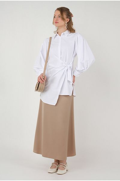 HEQA Fusta din satin Camel deschis