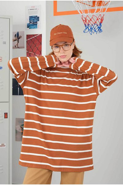HEQA Sweat cu dungi groase de culoare papaya