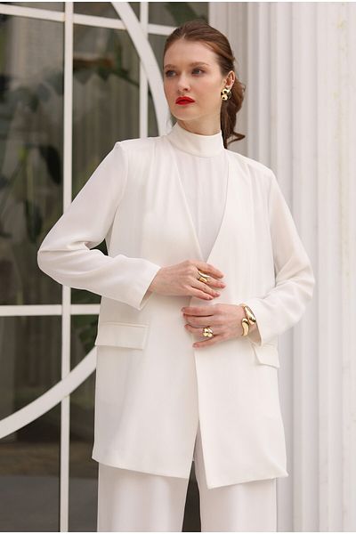 HEQA Ecru Jumpsuit and Jacket Set