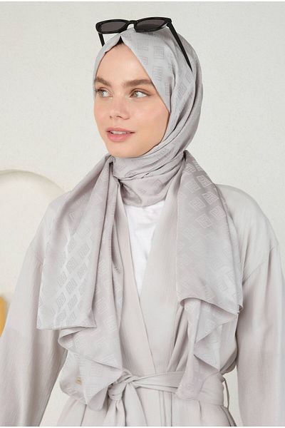 HEQA Şal cu logo cu model jacquard gri deschis