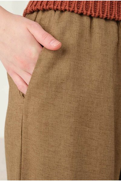 HEQA Pantaloni largi din in cu model de coajă de alune