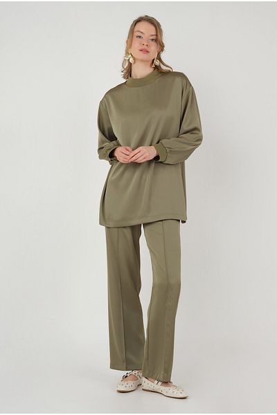 HEQA Khaki Satin Set - Ribbed