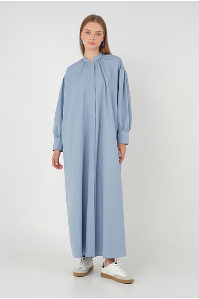 HEQA Rochie din poplin albastru pastel - guler adunat
