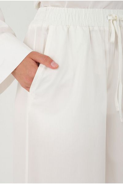 HEQA بنطلون بوبلين أبيض واسع الساق